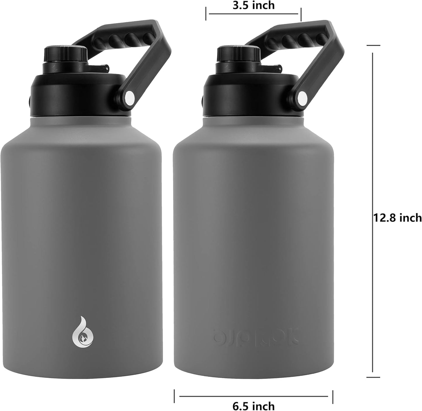 BJPKPK One Gallon(128 oz) Insulated Water Bottle, Dishwasher Safe Stainless Steel Thermos, BPA Free Jug with Ergonomic Handle & Anti-slip Bottom, Large Water Bottle, Grey