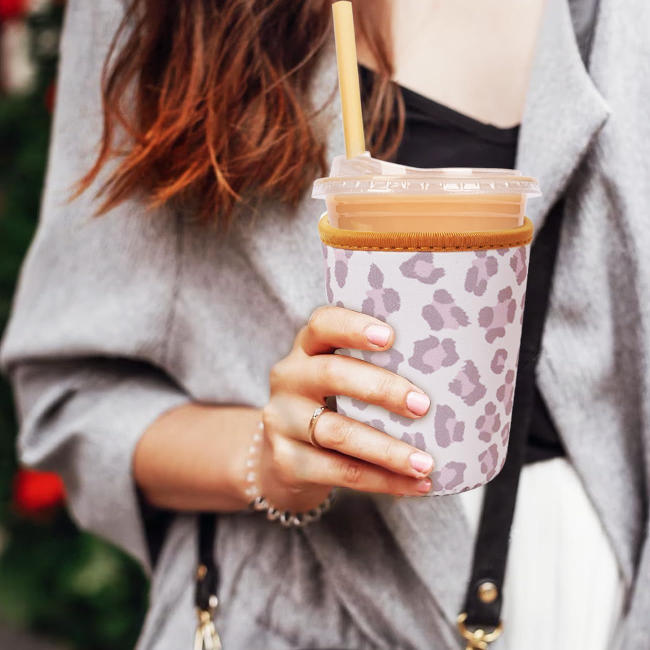 Reusable Insulated Neoprene Iced Coffee Cup Sleeve, Durable Drink Sleeve for Cold Beverages, Beverage Holder for Iced Coffee, Wild Prints