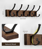 Optish Coat Rack Wall Mount, 16.5 Inches Wood Coat Hooks, Wall Hooks - Image 7