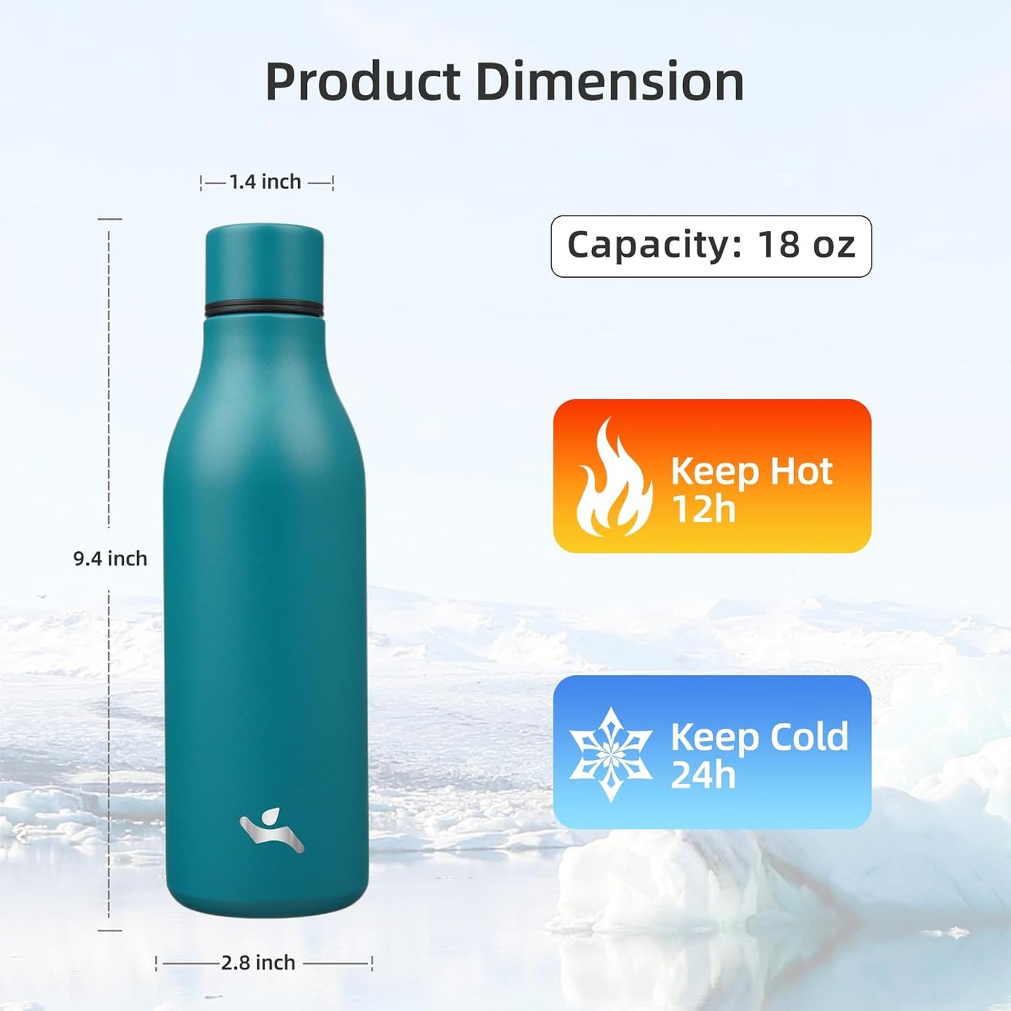 Insulated Water Bottle with Strap,18 oz Double Wall Stainless Steel Vacuum Bottles Metal Water Flask,Lake Blue