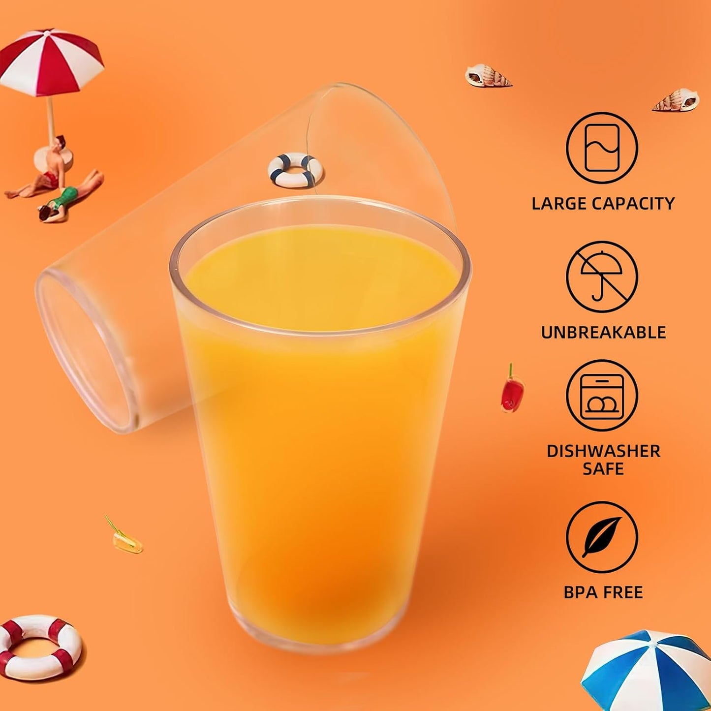 32 OZ Large Plastic Cups Reusable，Clear Unbreakable Iced Tea Tumblers, Set of 6 Stackable Drinking Cups for Poolside Party Home Travel BPA-free Top-rack Dishwasher Safe,Freezer Safe