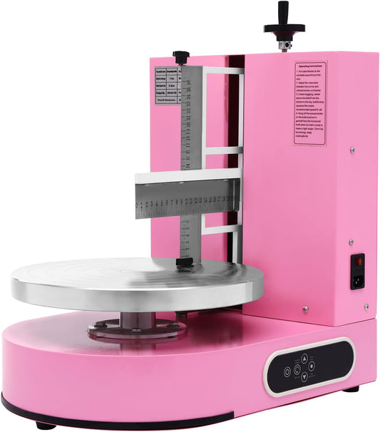 Automatic Cake Decorating Machine, Electronic Cream Coating Spreading Smooth Machine with Graduated Scraper 30-200RPM Rotating Speed,Cake Bread Spreader Machine for 4-12inch Cakes,Pink