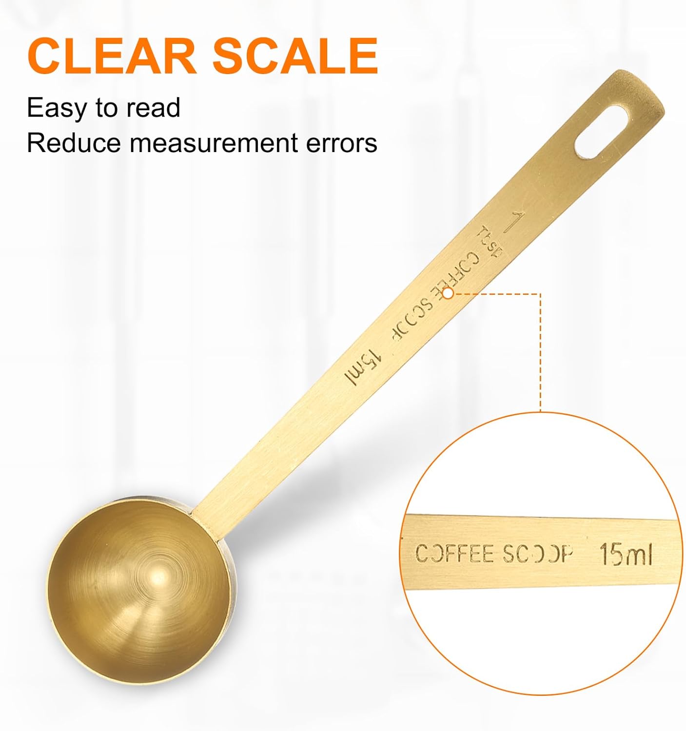 HARFINGTON 2pcs Coffee Scoop Spoon 1tbsp (3tsp, 15ml) 304 Stainless Steel Long Handle Teaspoon/Tablespoon Measuring Spoons Scoops for Tea Sugar Kitchen, Gold