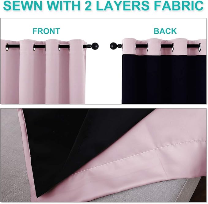 NICETOWN 100% Blackout Curtains 45 inches Long, 1 Pair, Baby Pink, 42 inches - Image 5