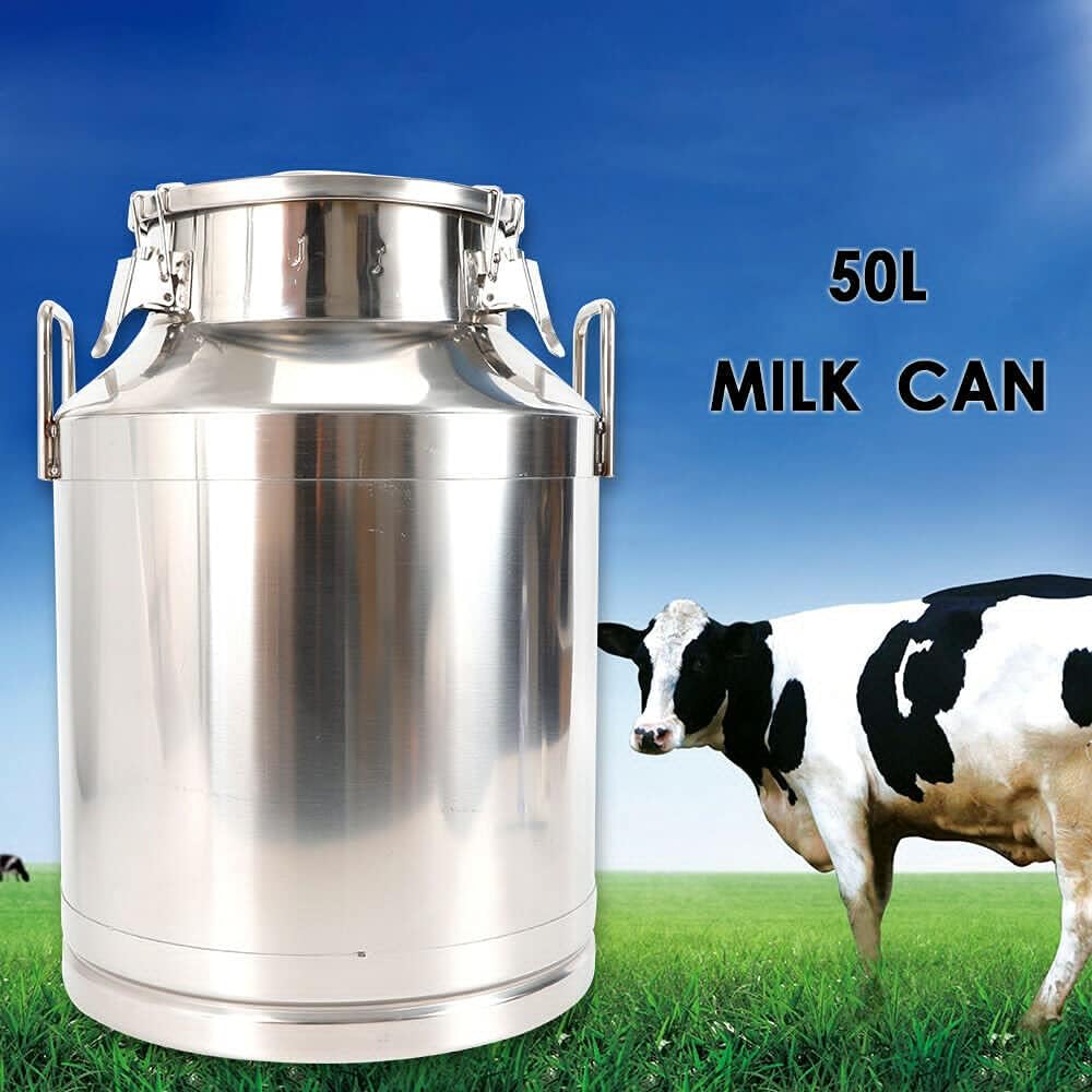 1MM Thickened Stainless Steel Milk Can Large Liquid Container Storage,Stainless Steel Milk Bucket With Sealing Lid and Carry Handle,for Wine, Oil Storage Transport (50L/13.2Gal)