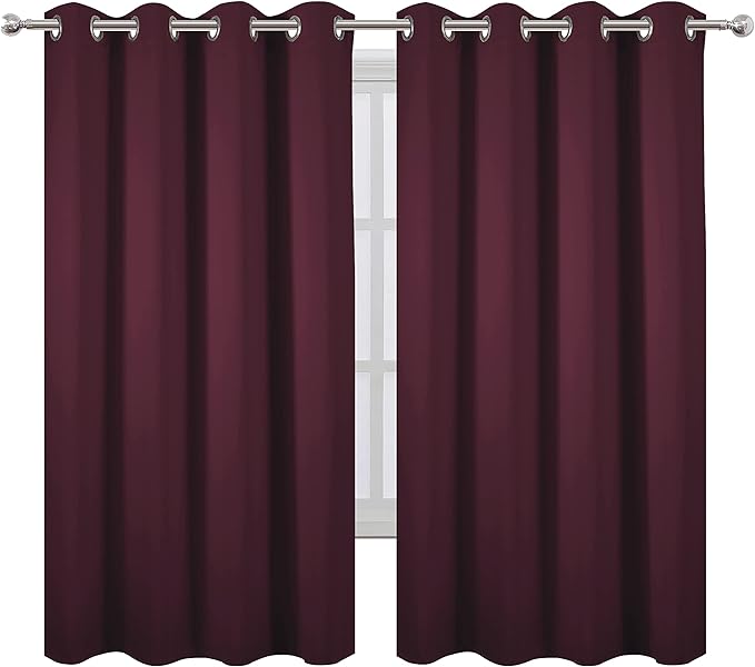 LEMOMO Burgundy Red Blackout Curtains 52 x 63 Inch Length/Set of 2 Curtain - Image 2