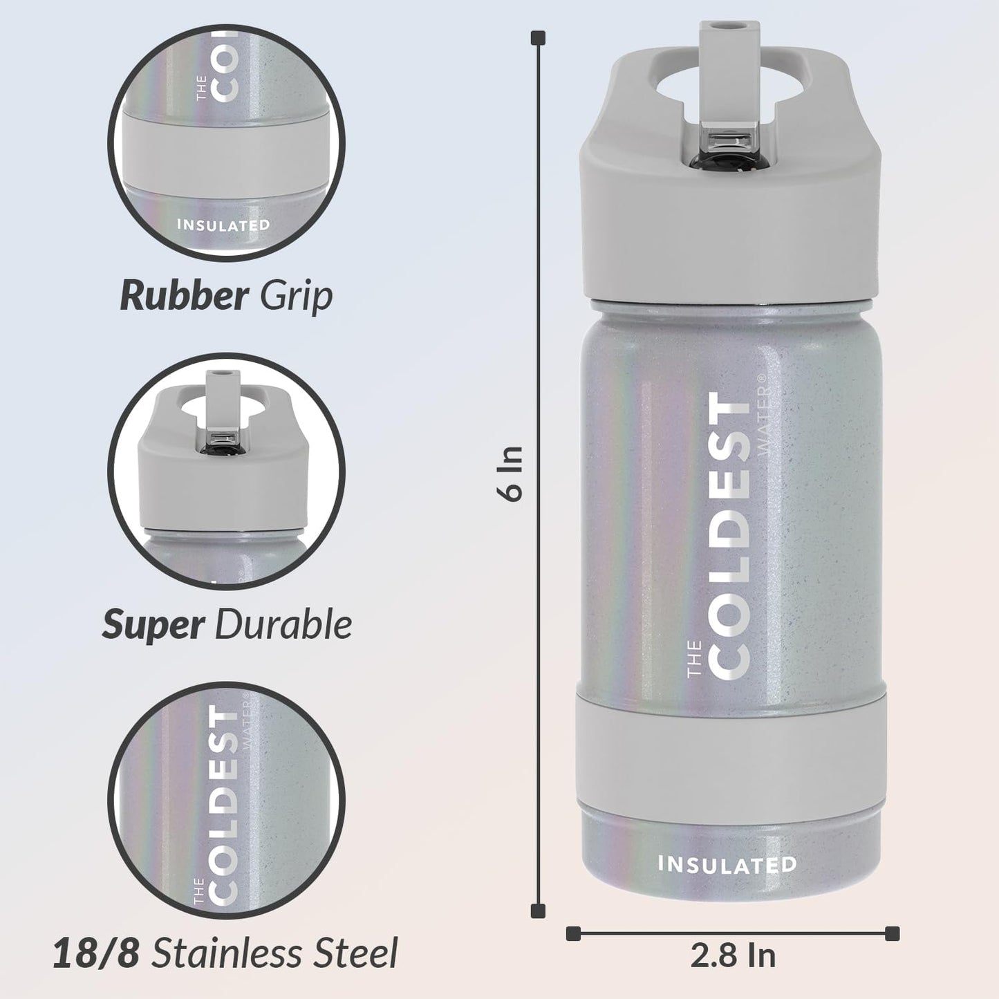 Coldest Insulated Water Bottle with Straw Lid - Stainless Steel Metal Insulated Bottle for Men & Women (Supernova Silver Glitter, 14 oz)