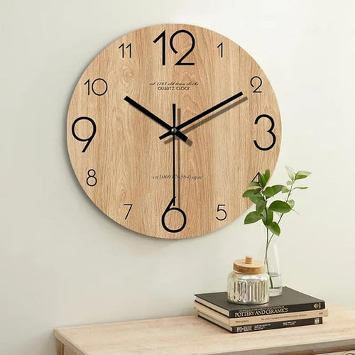 12 inch Vintage Wood Grain Simple Wall Clocks Silent Creative Living Room - Image 2