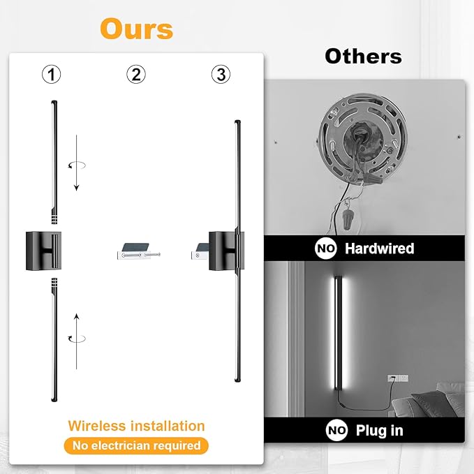 Battery Operated Wall Sconce, 3000K-6000K Dimmable Gold Wall Lights - Image 3