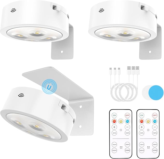 3 Pack Picture Lights for Wall, Rechargeable Battery Operated wall lights by Narotood