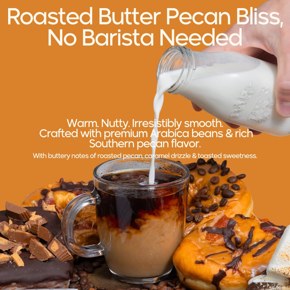 Ground Flavored Coffee In Filter Packs | Medium Roast Low Acid Mold Free Pouches | Sampler Packets | Roasted Butter Pecan Crunch Gourmet Powder Bags for 10-12 Cup Drip Maker | Highest Rated Individual Premeasured Coffee