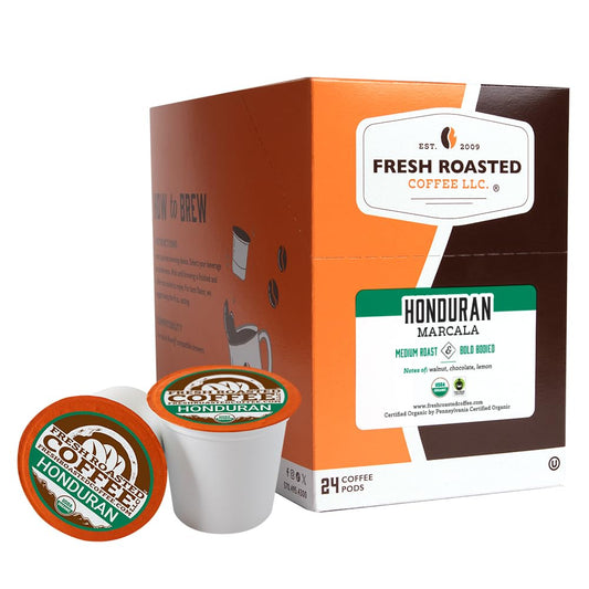 Fresh Roasted Coffee, Organic Honduran Marcala | USDA Organic, 100% Single Origin, Kosher | Medium Roast 24 Pods for K Cup Brewers
