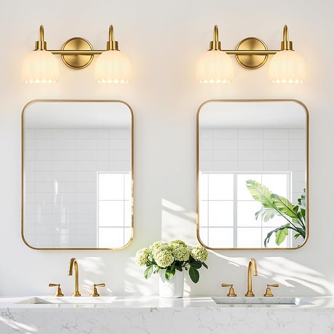 Bathroom Light Fixtures, 2-Light Gold Vanity Light Fixtures - Image 7