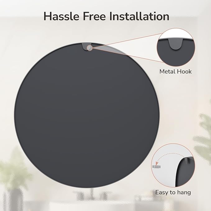 USHOWER Black Round Mirror for Over Sink 24-inch, Circle Bathroom Mirror - Image 6