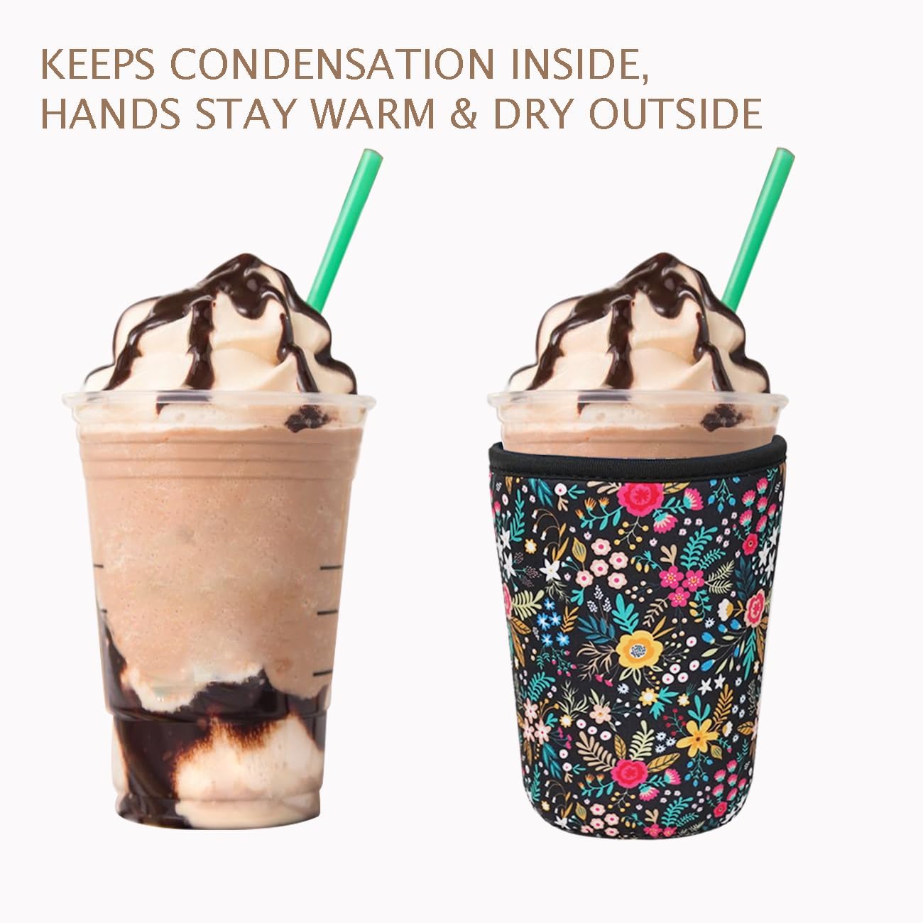 Reusable Insulated Neoprene Iced Coffee Cup Sleeve, Durable Drink Sleeve for Cold Beverages, Beverage Holder for Iced Coffee, Lush Blossom