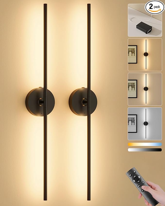 Ouyulong Battery Operated Wall Sconces Set of 2, 8000mAh Wireless Rechargeable by Ouyulong