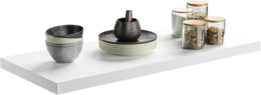 Wall Shelf Set of 1, White Floating Shelves 24 in W x 10 in D x 1 in H, Wooden Floating Wall Shelf with Invisible Brackets for Living Room/Bedroom/Bathroom/Kitchen Storage and Decor