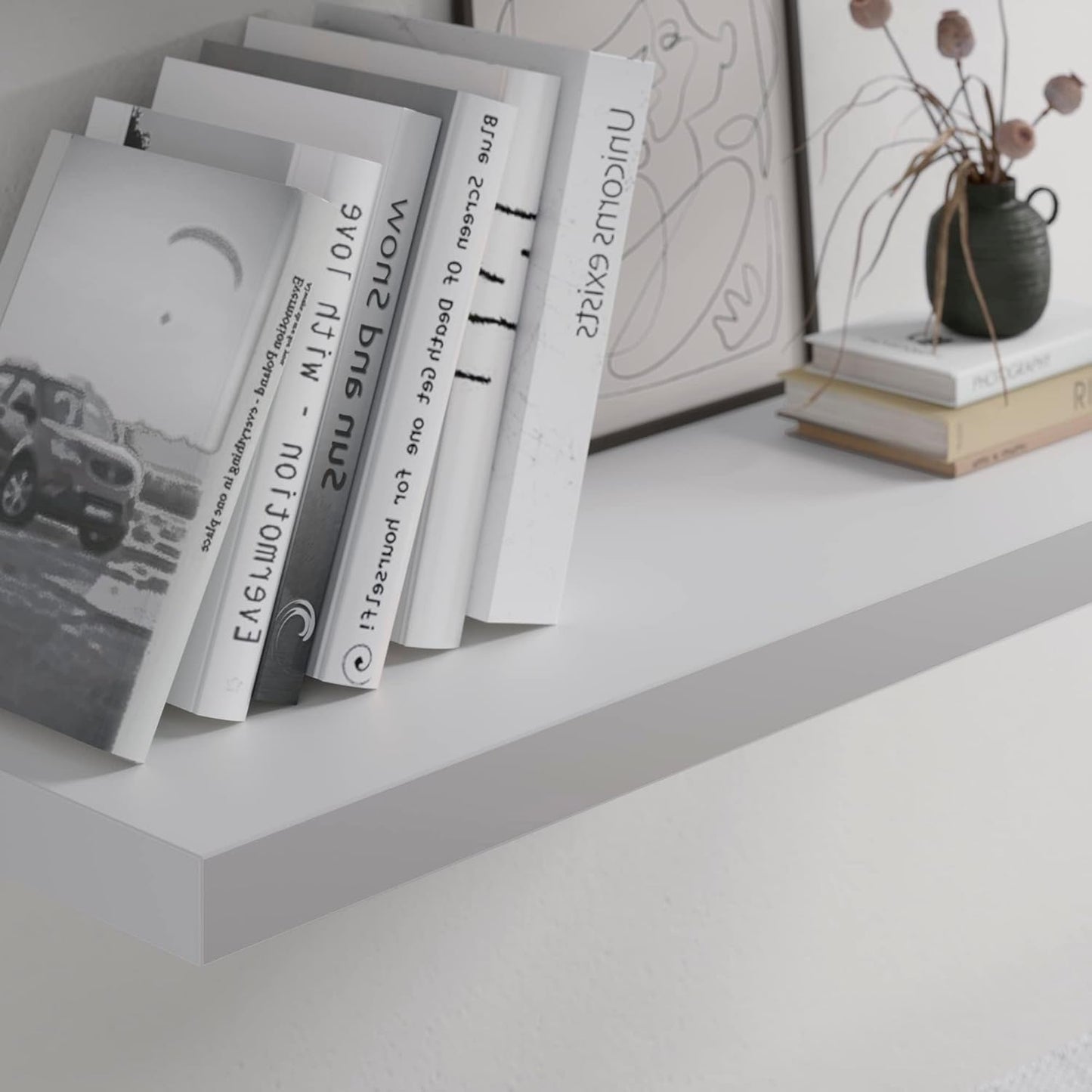 Floating Shelf, Set of 3 Wall Shelf, 24 in W x 12.75 in D x 2 in H Wooden Floating Wall Shelf with Invisible Brackets for Living Room/Bedroom/Bathroom/Kitchen Storage and Decor, White