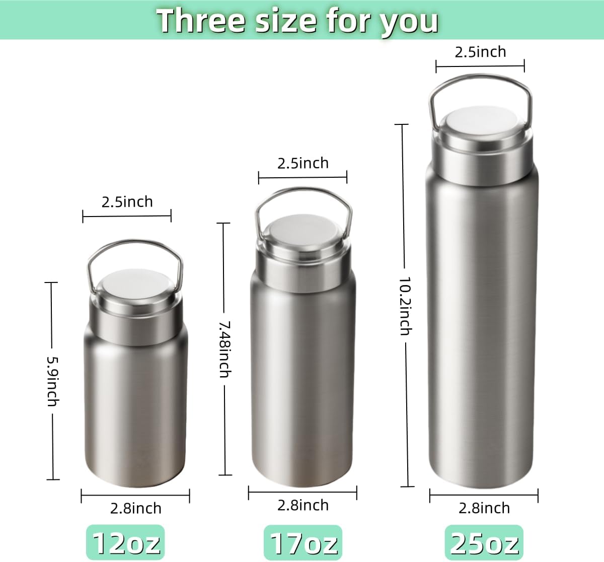 Vacuum Insulated Stainless Steel Water Bottle with Tea Infuser - Wide Mouth,BPA-Free, Leak- Proof,Keeps Cold 24H/ Hot 12H- Ideal for Travel,Office, Gym (12oz)