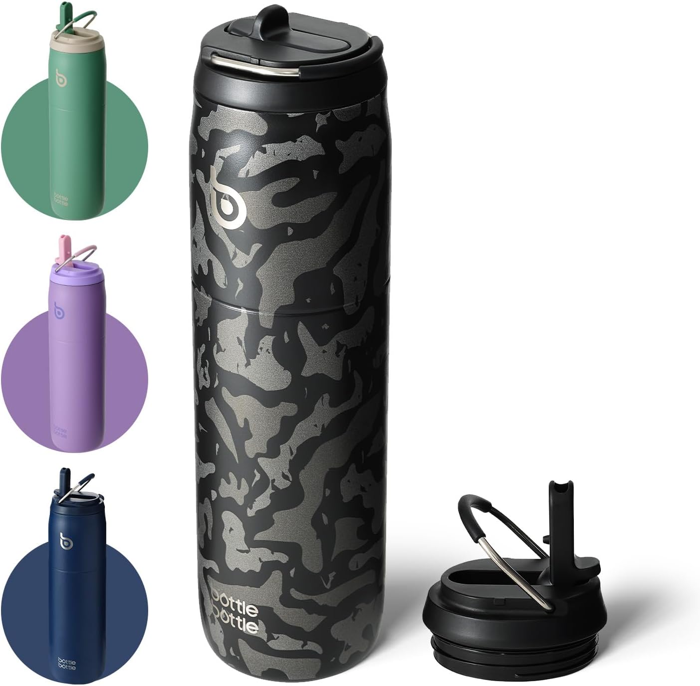 BOTTLE BOTTLE Stainless Steel Water Bottle with Straw and Lid 32 oz Vacuum Insulated Cup Stay Cold and Hot, Leak-Proof Wide Mouth Water Bottles for Men,Black Camouflage