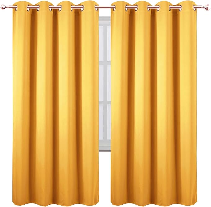 LEMOMO Blackout Curtains 66 x 72 Inch Long Yellow Curtains Set of 2 Panels Room - Image 2