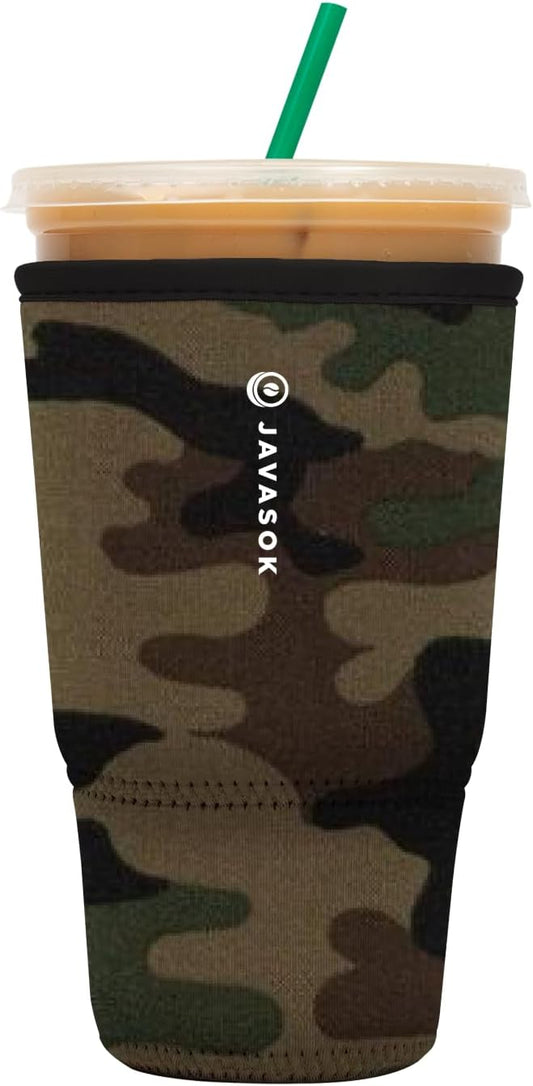 Sok It JavaSok Iced Coffee & Cold Soda Insulated Neoprene Cup Sleeve (Green Camo, XLarge: 38-42oz)