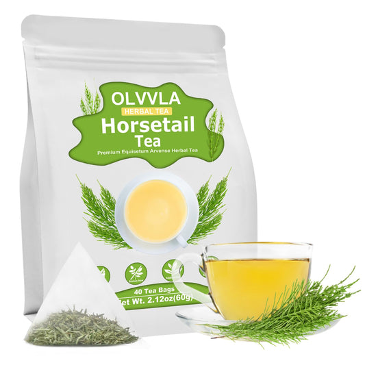 Olvvla - Premium Horsetail Tea Bags - 1.5g X 40 Count - Pure Natural Horsetail Herbal Tea - Caffeine-free - Non-GMO - Dried Horsetail Herb - Rich in Antioxidants & Support Bone Health