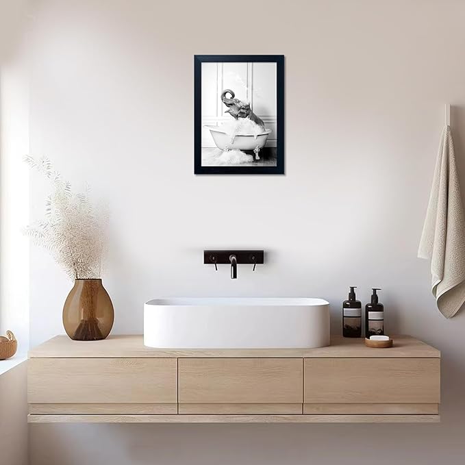 Framed Bathroom Art Wall Decor Elephant in Bathtub Decor Funny Black and White - Image 6