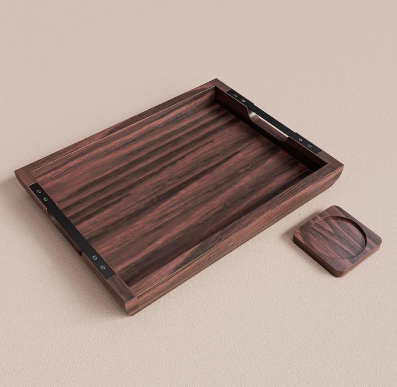 Large 17x13 inch Acacia Wood Serving Tray with Handles | Wooden Tray Board, Couch Tray for Dinner, Bed or Decor Yes, Perfect for Kitchen & Living Room,Free Complementary Acacia Coaster