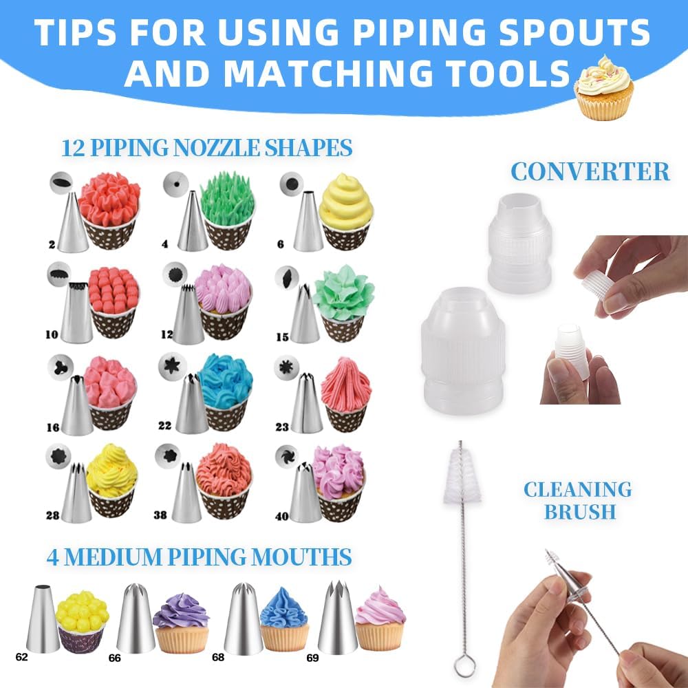 Complete 179PCS Springform Round Cake Pans Set for Baking and Cake Decorating, including 16 Piping tips,65Baking Cups,30Parchment paper liners,spatulas,4''+7'' +9''Cake Pans