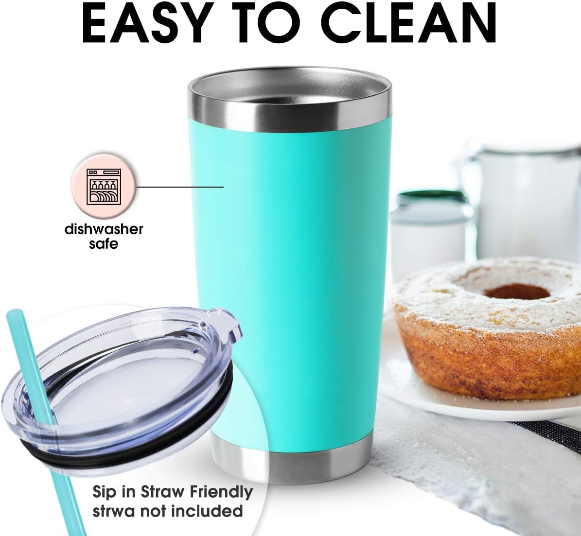 HASLE OUTFITTERS 20oz Tumblers Bulk Stainless Steel Cup with Lid Double Wall Vacuum Insulated Coffee Mug for Cold & Hot Drinks 1 Pack, Light Blue