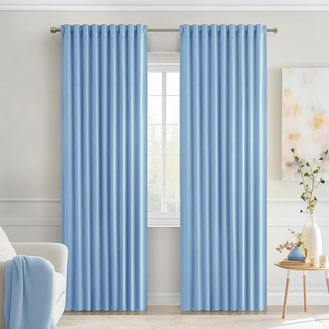 MIULEE Sky Blue Back Tab Blackout Curtains 90 Inches Long 2 Panels Set by MIULEE