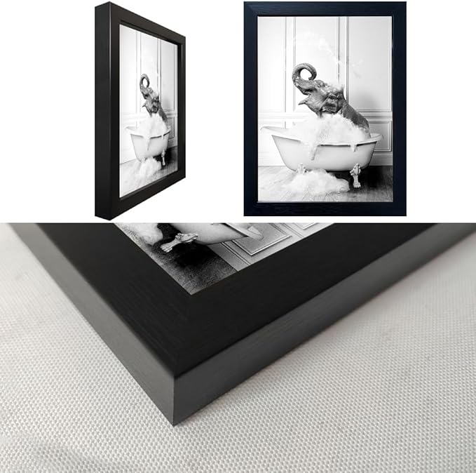 Framed Bathroom Art Wall Decor Elephant in Bathtub Decor Funny Black and White - Image 3