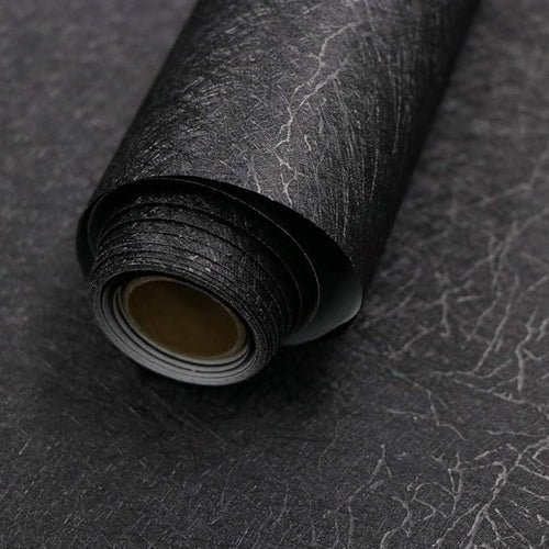 15.7" X 118" Black Silk Wallpaper Embossed Self Adhesive Peel and Stick by Abyssaly