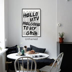 Hello MTV Welcome To My Crib Quote Poster, Vintage Black White Newspaper Canvas - Image 5