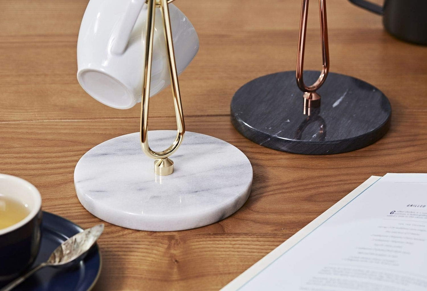 JEmarble Mug Holders with Copper Plated Standing(Black) Countertop Mug Tree, Coffee Mugs & Tea Cup Storage Rack, Coffee Counter Bar Accessory & Kitchen Organizer