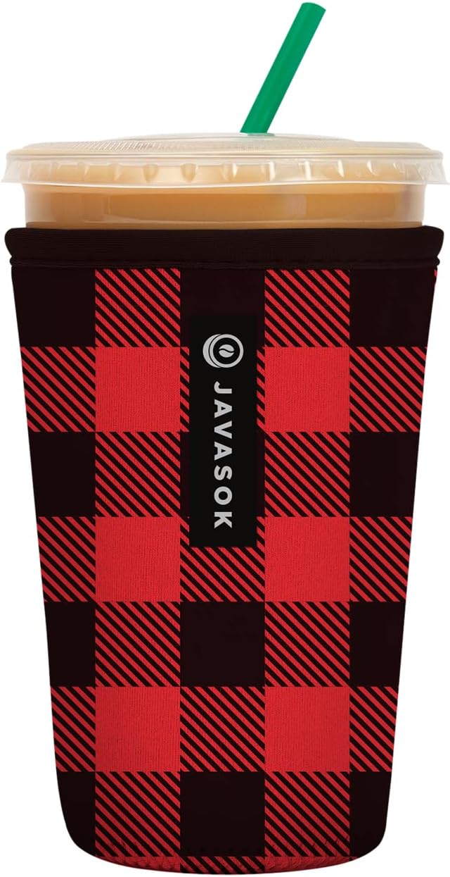 Sok It JavaSok Iced Coffee & Cold Soda Insulated Neoprene Cup Sleeve (Buffalo Check, Medium: 22-28oz)