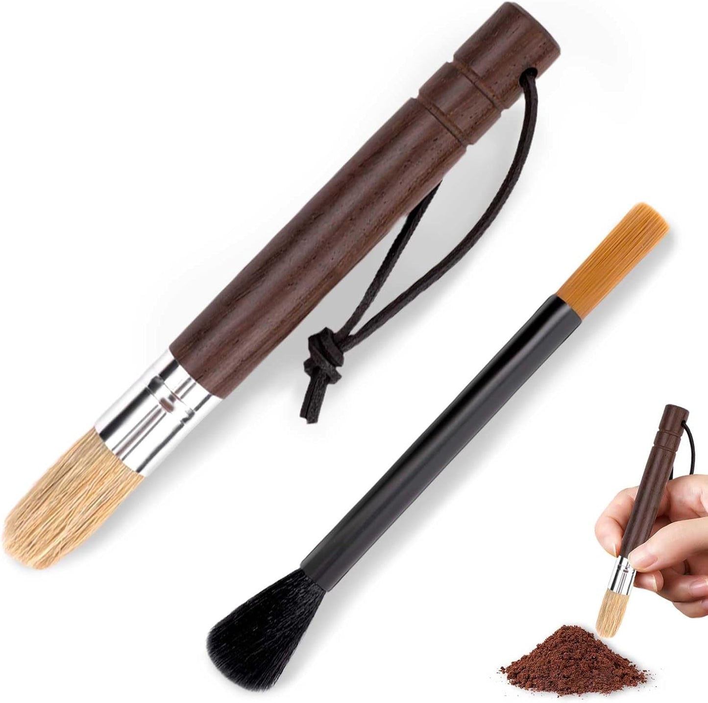 2PCS Coffee Brush Grinder Cleaner, Espresso Cleaning Barista Brush Used on Group Heads Shower Screen Portafilter Scoop Tamper