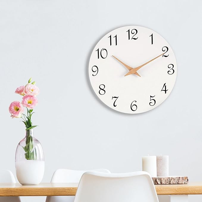 Mosewa Wall Clock White Silent Non Ticking Battery Operated Simple Minimalist - Image 2