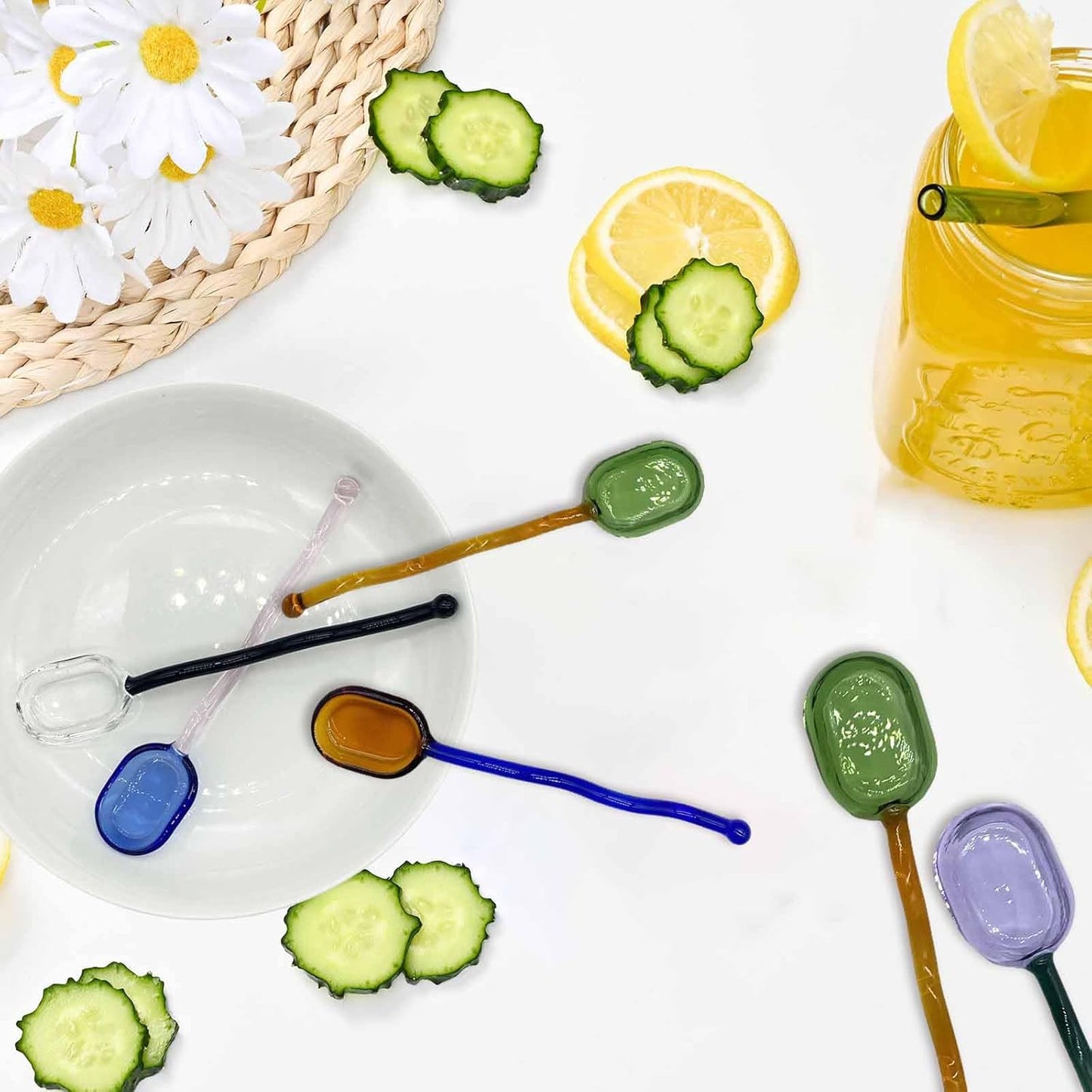 5 Pieces Coffee Spoons, Glass Coffee Stirring Spoon, Espresso Stirring Spoon, Coffee Teaspoons, 6inch Coffee Stirrers for Tea Cocktail Milkshake Cold Drink Home Bar Party