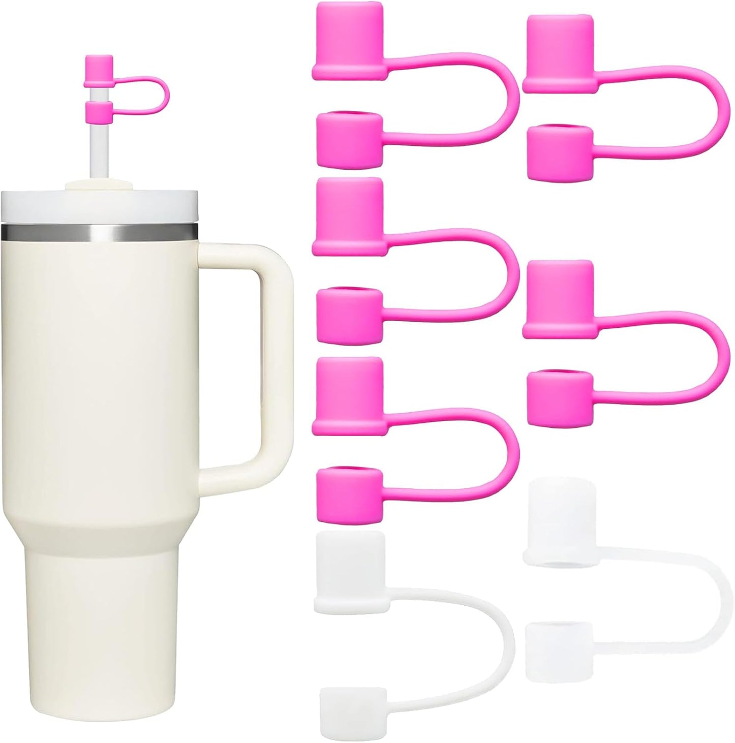 Straw Cover Caps, Straw Toppers for 10MM/0.4inch Straws, Food Grade Silicone, 12pcs-Basic-HotPink