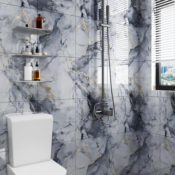 10pcs Peel and Stick Tile Shower Waterproof Marble Tiles Wall Panels, - Image 8