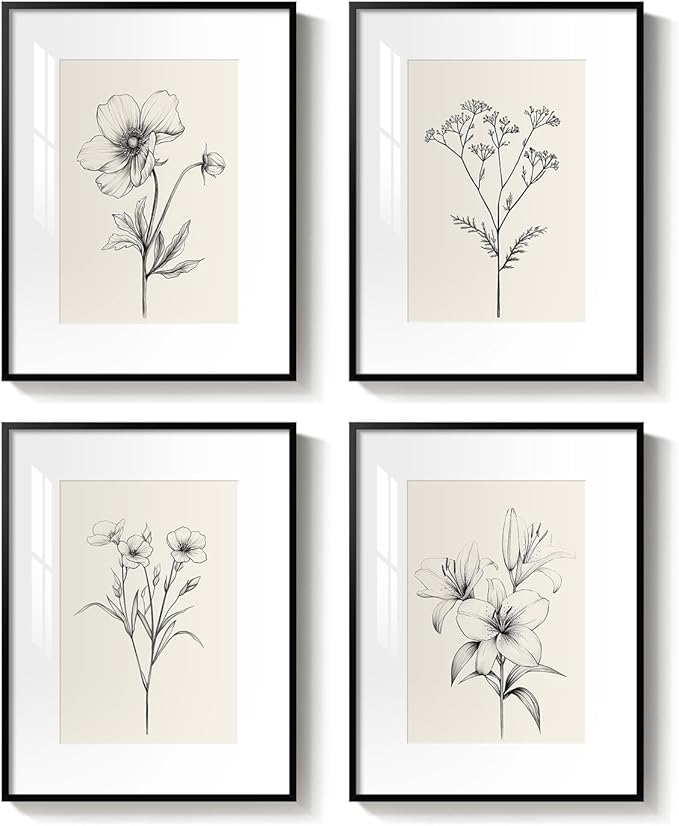 Framed Black and White Botanical Wall Art, Farmhouse Rustic Flower Artwork - Image 9