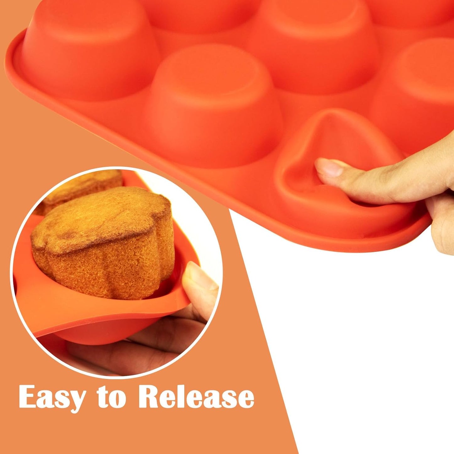 12 Cups Silicone Mini Muffin Pan Set, Nonstick Mini Cupcake Pans, BPA Free Small Muffin Tin for Baking, Set of 2 (Red+Red)