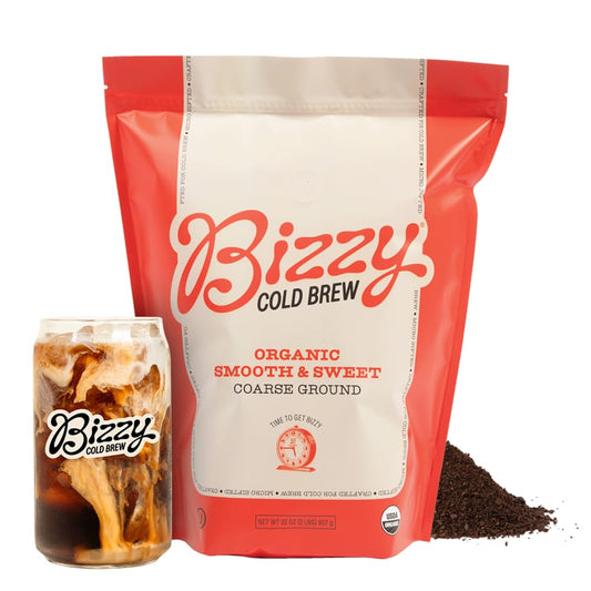 Bizzy Organic Cold Brew Coffee | Smooth & Sweet Blend | Coarse Ground Coffee | Medium Roast | Micro Sifted | Specialty Grade | 100% Arabica | 2 LB