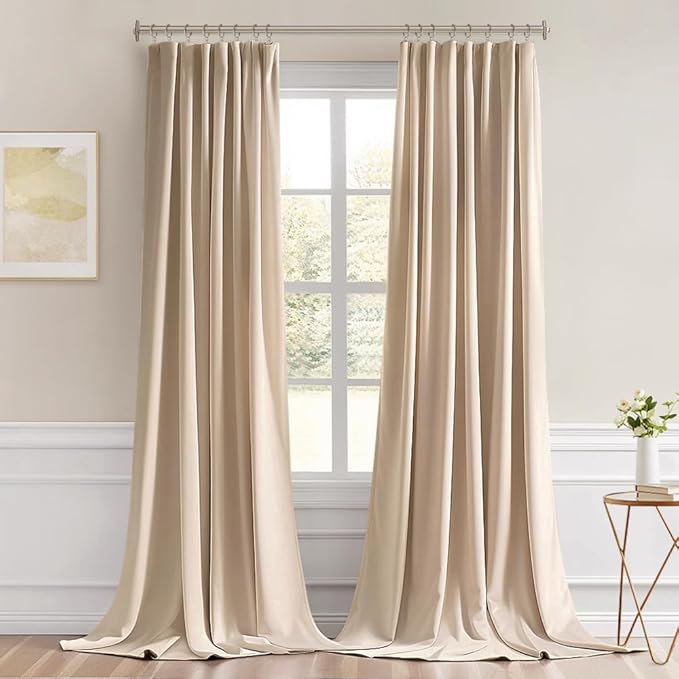 MIULEE Back Tab Beige Curtains 108 Inch Long 2 Panels Set - Image 9