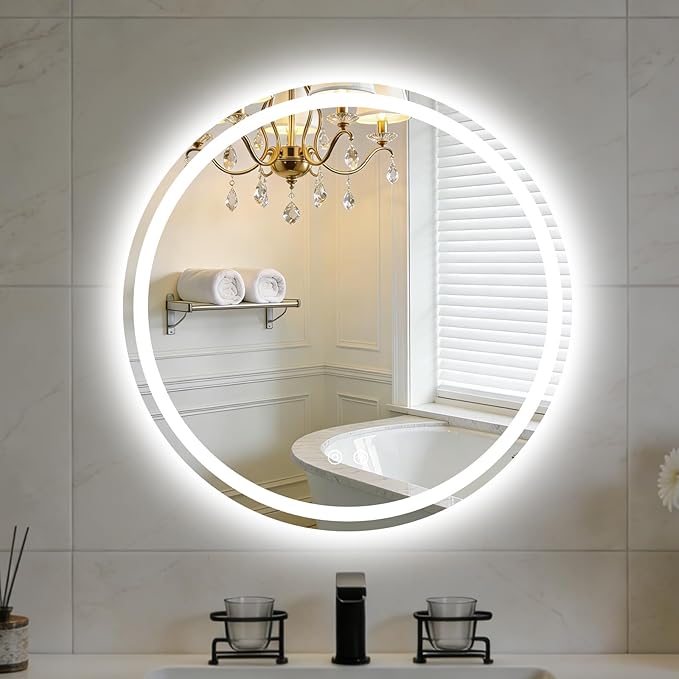 NEWBULIG 28 Inch Round LED Bathroom Wall Mirror by NEWBULIG