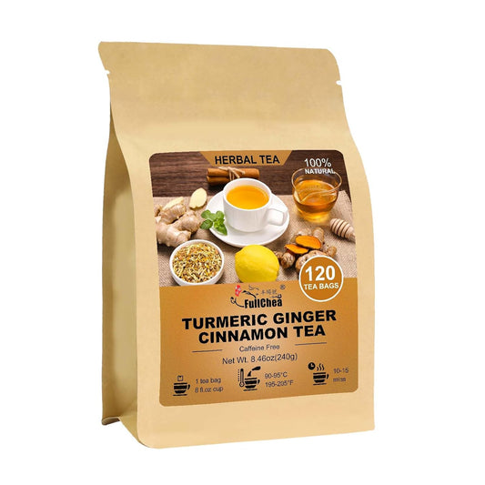 FullChea - Turmeric Ginger Cinnamon Tea Bags, 120 Teabags, 2g/bag - Premium Turmeric, Ginger, Cinnamon - Non-GMO - Caffeine-free - Aid Digestion & Boost Immunity