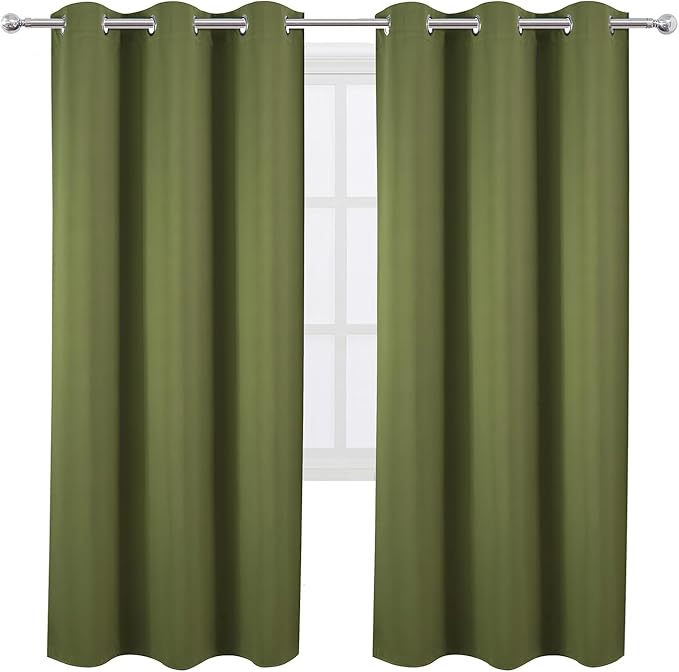 LEMOMO Olive Green Thermal Blackout Curtains/42 x 72 Inch/Set of 2 Panels Room - Image 2