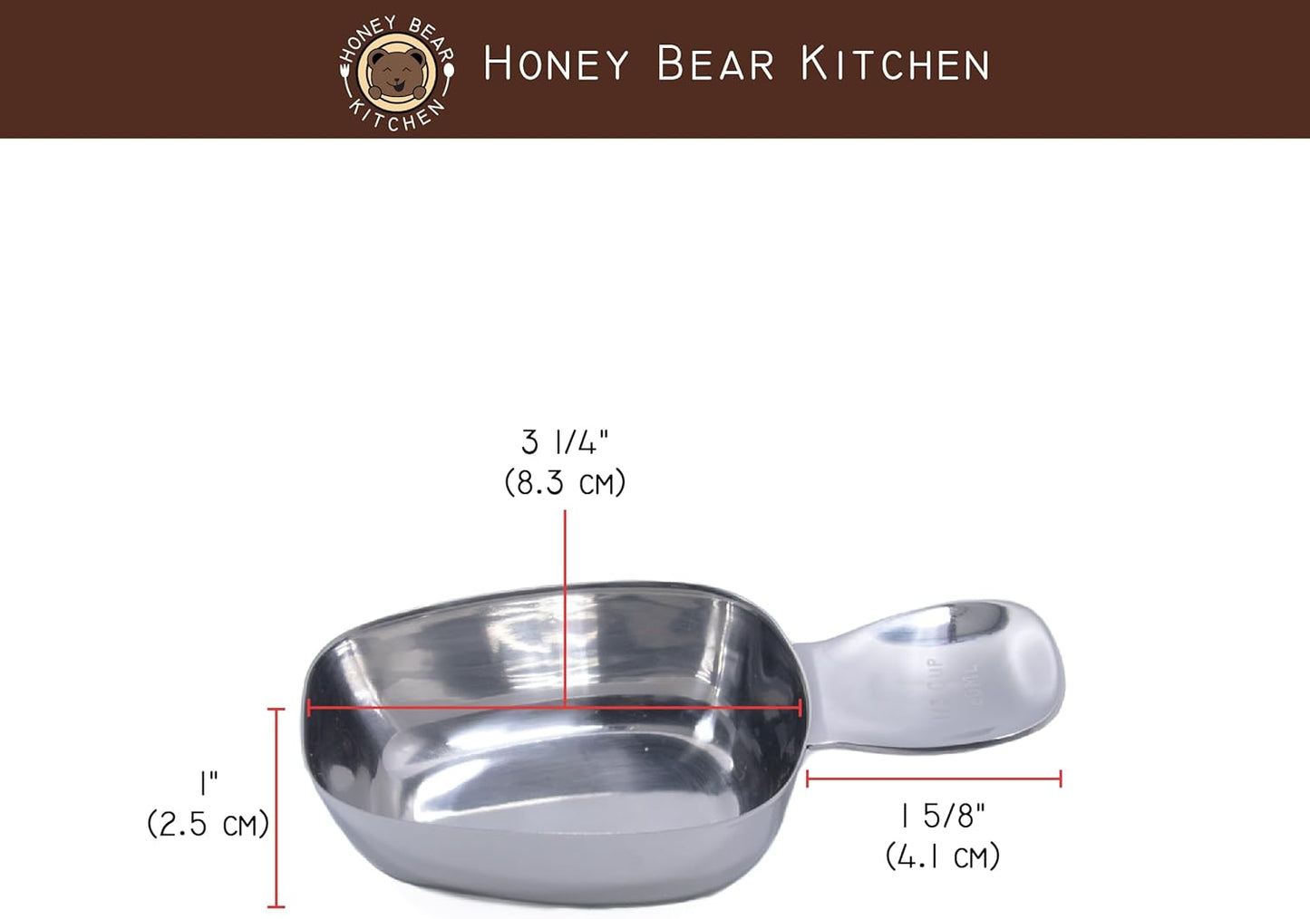 Honey Bear Kitchen Measuring Cup, Polished Stainless Steel (2, Canister Scoop 1/3 Cup 80 ml)